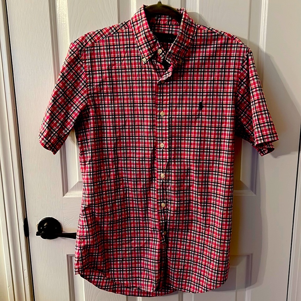 Ralph Lauren Short sleeved Pink, Blue, Green Plaid dress shirt
